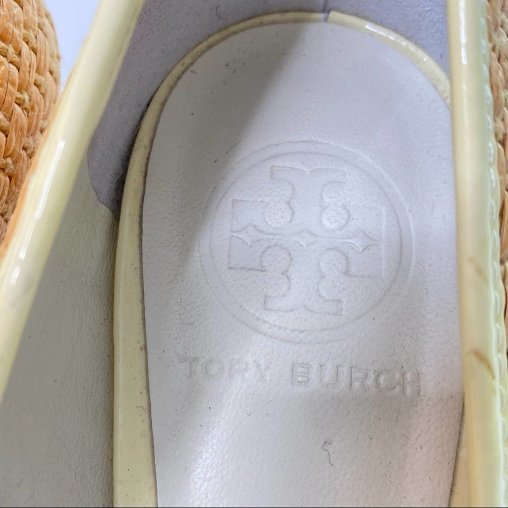 Tory Burch Anna Raffia Logo Woven Patent Leather Pumps Size 8.5 - Picture 7 of 9